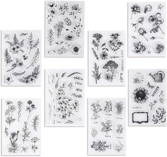 UCEC 8 Sheets Flower Clear Stamps by UCEC
