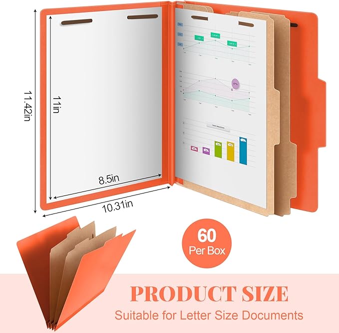 Skyygemm 60 Pcs Classification Folders Letter Size, 2 Divider Pressboard File - Image 2