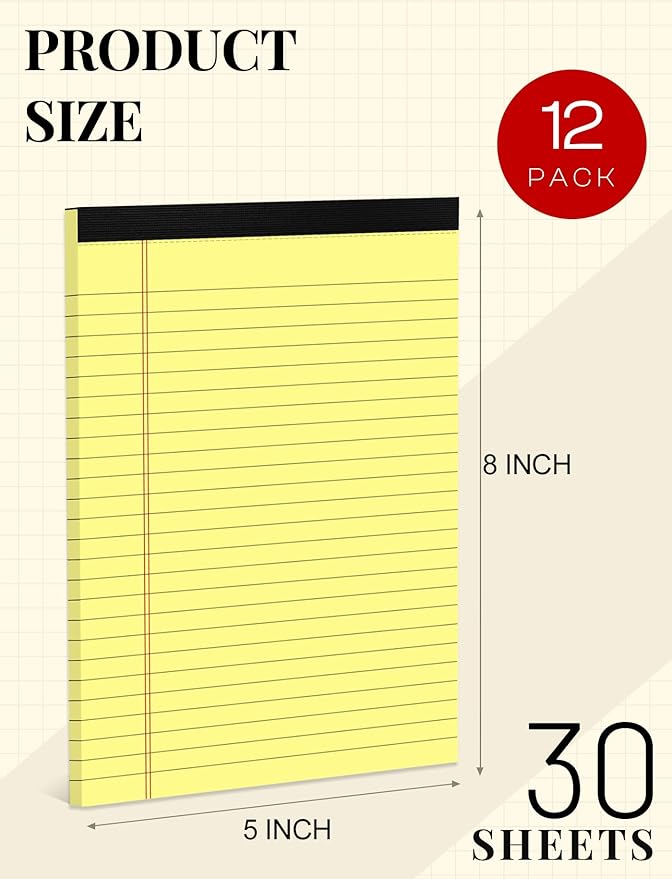 12 Pack Small Yellow Legal Pads 5x8 Note Pads 5x8 College Ruled Yellow Notepads - Image 2