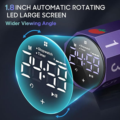 Digital Pomodoro Timer, Frosted Metal Productivity Cube Timer, 1.8 in LED - Image 3