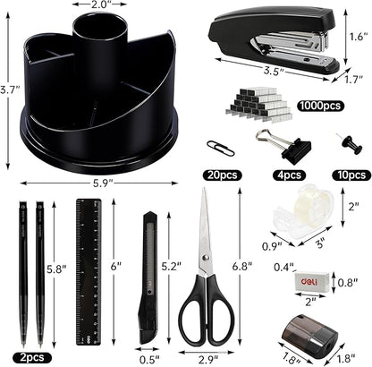 deli Office Supplies Set, Stapler Set, Rotating Multi-Functional Pen Holder - Image 4