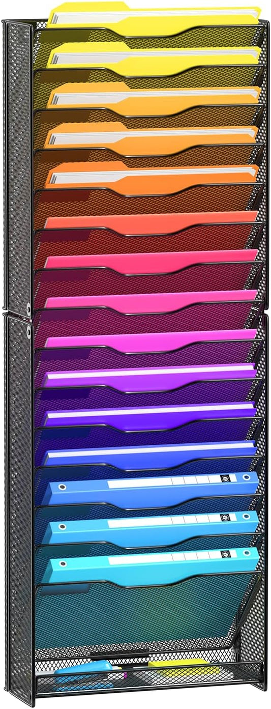 VEESUN Wall File Organizer, 16-Tier Mesh File Holder, Vertical Document Rack by VEESUN