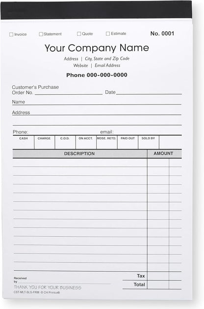 CH Printco Custom Sales, Personalized Multipurpose Duplicate Carbonless Form - Image 4