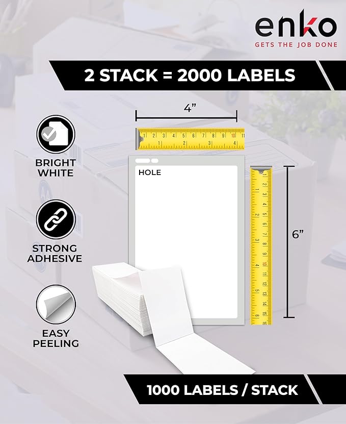 enKo 2 Stacks/2000 Labels 4"x6" Fanfold Direct Thermal Labels Compatible - Image 2