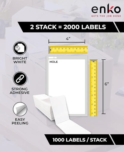 enKo 2 Stacks/2000 Labels 4"x6" Fanfold Direct Thermal Labels Compatible - Image 2