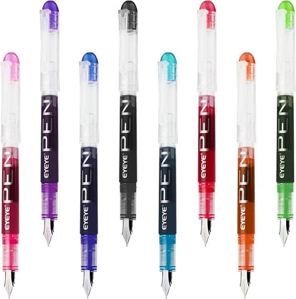 EYEYE Disposable Fountain Pens, 8 Pack Multicolor Fine Point Fountain Pens - Image 2