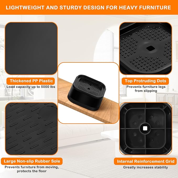 shouwuhho 4 Pack Furniture Risers Adjustable Bed Risers Heavy Duty Lifts Height - Image 3