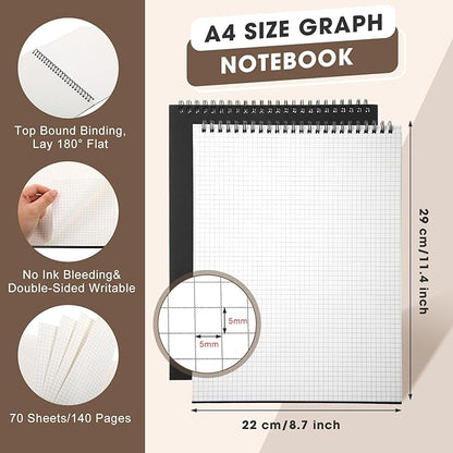 Engrowtic 2 Pack Top Spiral Graph Paper Notebooks 8.7 X11.4 Inch A4 Grid Paper - Image 2