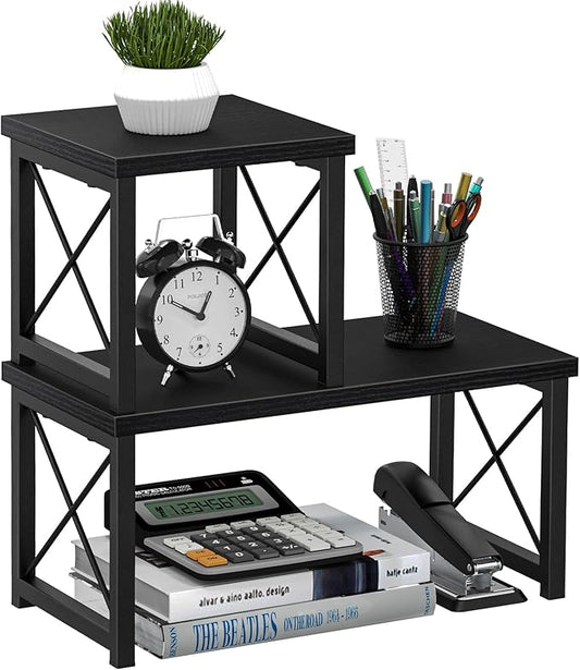 Honiter Desk Shelf Desktop Organizer 2 Tier Wood Small Bookshelf, Rustic Brown by Honiter