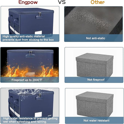 ENGPOW File Box with Lock, Fireproof Document Box with Pockets, Collapsible - Image 6