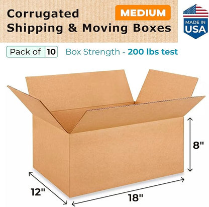 IDL Packaging - B-18128-10 Medium Corrugated Shipping Boxes 18"L x 12”W x 8"H - - Image 2