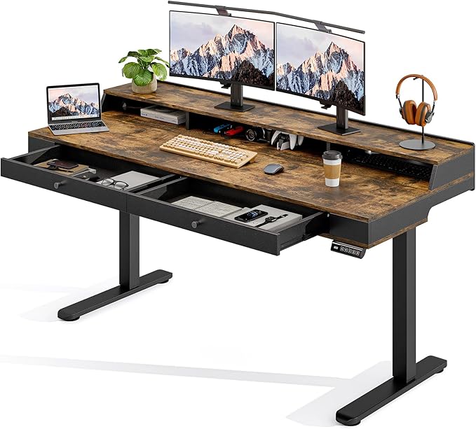 Standing Desk with Drawers, 47x23.6" Whole Piece Electric Stand Up Desk with by ONBRILL