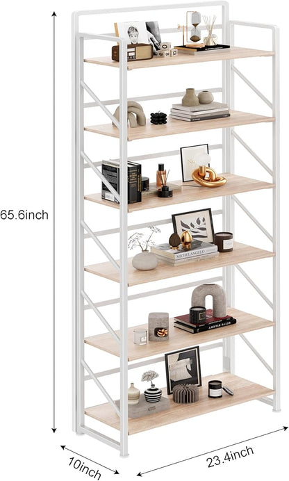 JSB No Assembly Folding Bookshelf, 6 Tier Industrial Metal Book Shelf - Image 3