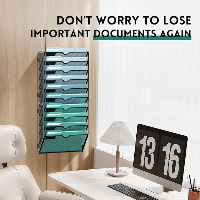SUPEASY 10-Tier Wall File Organizer, Hanging Wall Files - Image 4