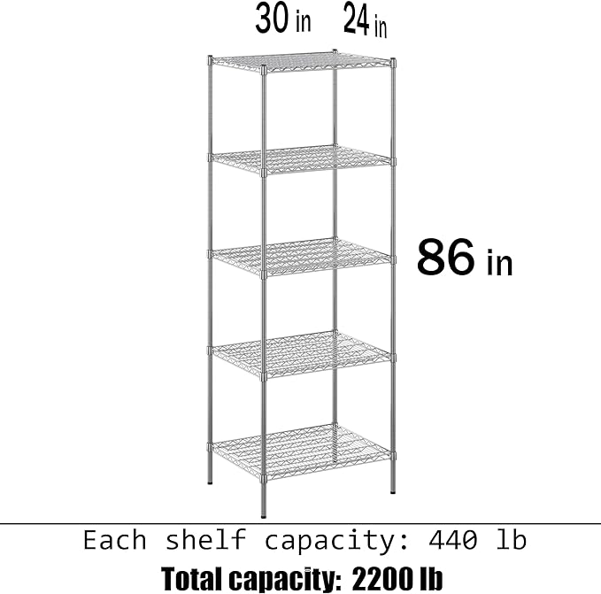 Regal Altair 24" Deep x 30" Wide x 86" Height Wire Shelving Kit | 5-Tier | NSF - Image 3