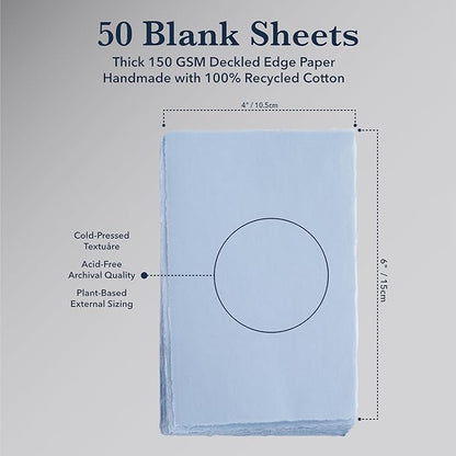 Wanderings 50 Pack Blue A6 Handmade Deckled Edge Cotton Paper - Image 4