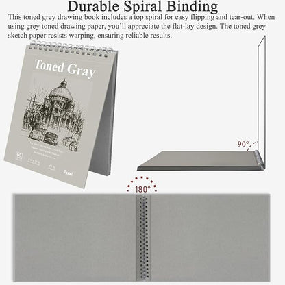 Fuxi Toned Gray Sketchbook 8x10, 60 Sheets Acid-Free Drawing Paper, Spiral - Image 4