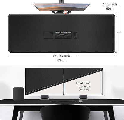CENNBIE Leather Desk Mat, 66.9" x 23.6" Extra Large Desk Pad Blotter Protector - Image 2