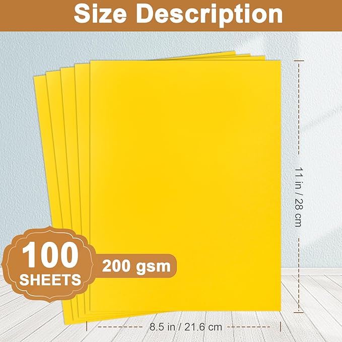 Silunkia 100 Sheets Yellow Cardstock 8.5 x 11 Scrapbooking Paper, 200gsm/75lb - Image 2