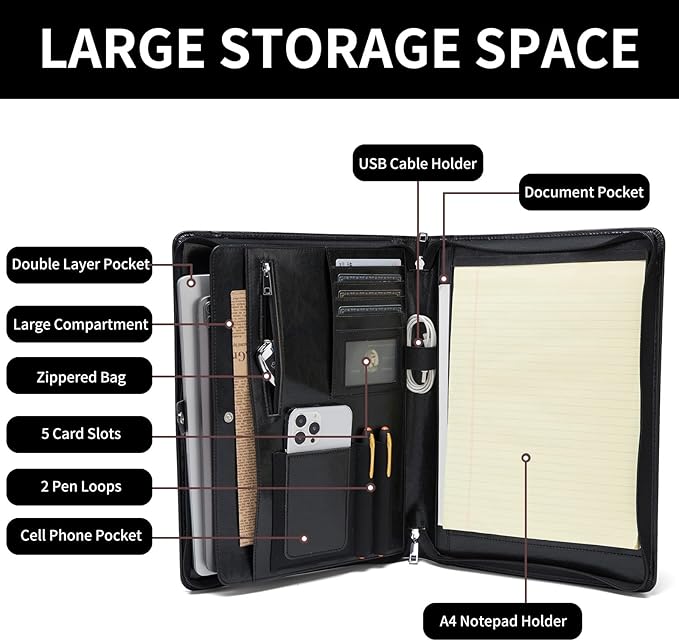 Geslun Vegan Leather Portfolio, Legal Size 8.5 x 14 Pad Holder, Business - Image 5