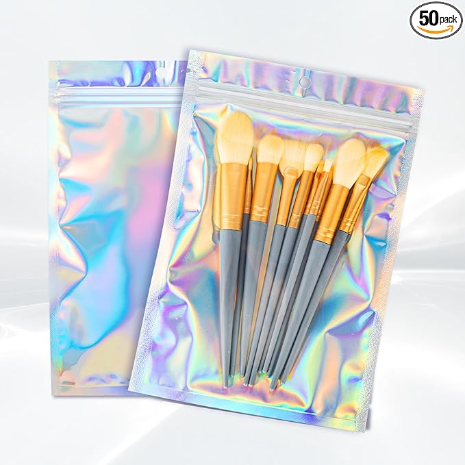 5.5x7.8 inch Holographic Packaging Bags, Resealable Foil Pouch Mylar Sample Bag by Motomy
