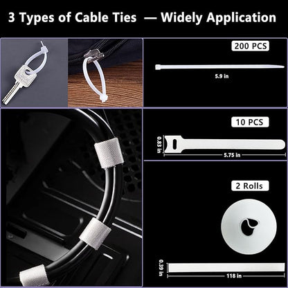 DRIVUU White Cable Management Organizer Kit 4 Cable Sleeve Split, 47Cable Clips - Image 4