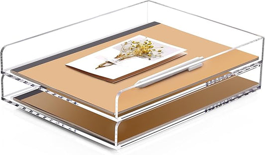 SANRUI 2 Tier Acrylic Stackable Paper Letter Tray, Vertical A4 File Desk by SANRUI