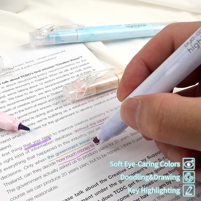 Techjob Aesthetic Highlighters 6 Pack Dual Tips, Double Line Highlighters - Image 6