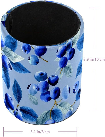 Leather Pen Holder for Desk Blueberry Blue Pencil Cup Desktop Organizer Makeup - Image 3