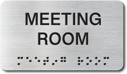Meeting Room Signs with Raised Text & Grade 2 Braille, Brushed Aluminum/Silver by EliteSign