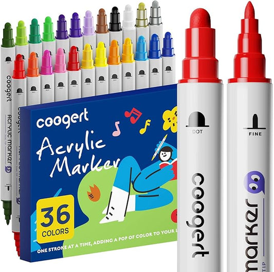 Coogert 36 Colors Dual Tip Acrylic Paint Markers, Fine Tip and Dot Tip Acrylic by CoogertPaintPens