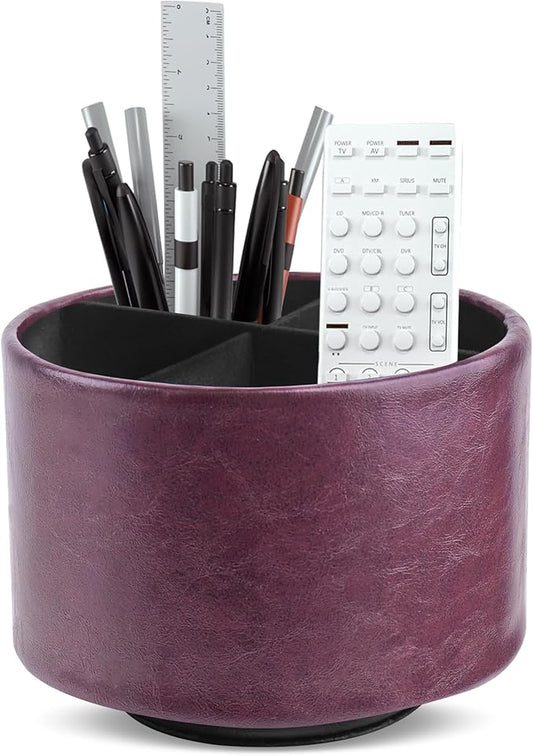Hennaja Round Leather Art Supply Organizer, Remote Control Holder, 360 Degree by Hennaja
