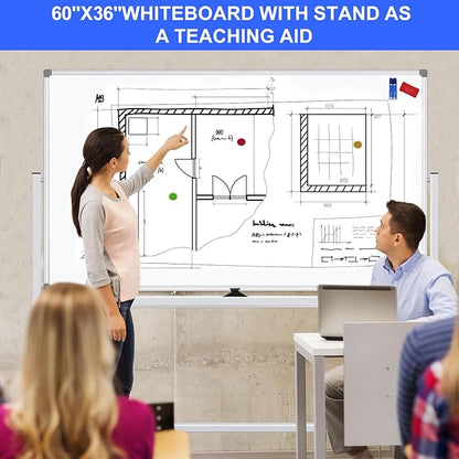 Mobile Magnet Whiteboard with Stand 60x36 Double-Sided Dry Erase Board with - Image 6