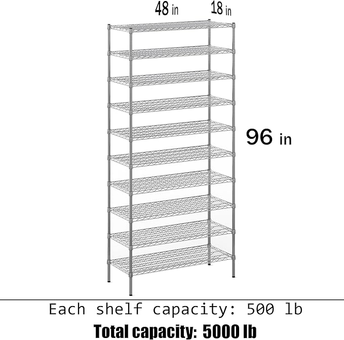 Regal Altair 18" Deep x 48" Wide x 96" Height Wire Shelving Kit | 10-Tier | NSF - Image 3