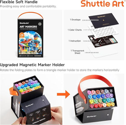 Shuttle Art Brush Tip Alcohol Markers, Dual Tip Brush & Fine Tip Art Marker Set - Image 2