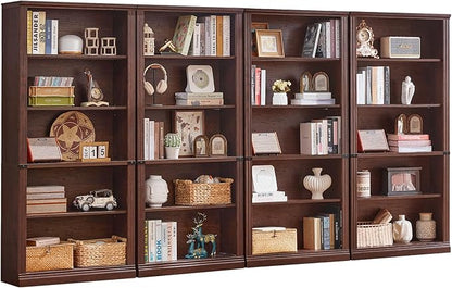 RWYHG 70" Walnut Tall Bookshelf Set of 4, 5-Tier Thick Wooden Book Shelf by RWYHG