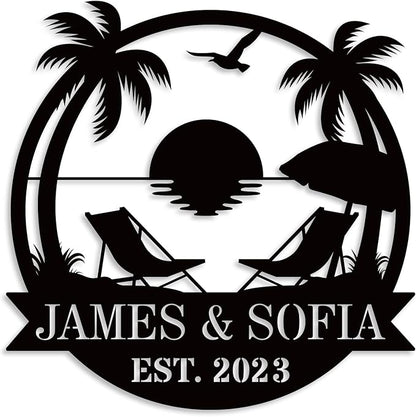 Personalized Beach Metal Monogram Sign, Custom Palm Trees Sign, Outdoor Metal by ENFODREAM