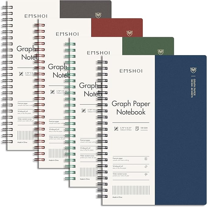EMSHOI Graph Paper Spiral Notebook 5.7" x 8.22" by EMSHOI