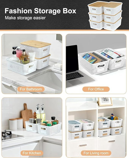 6 Pack Storage Bins with Bamboo Lids, Plastic Storage Baskets and Storage - Image 3