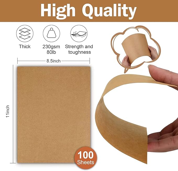 100 Sheets Kraft Paper Brown Cardstock 8.5 x 11, Goefun 80lb Card Stock Printer - Image 2