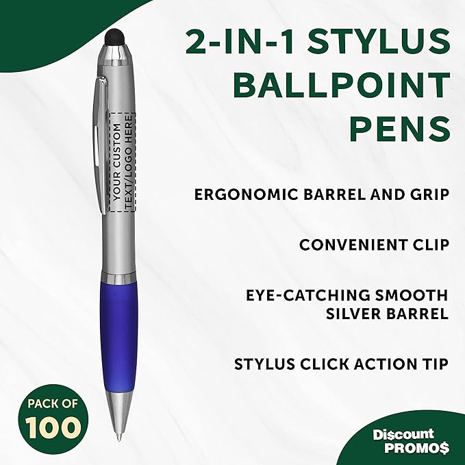 DISCOUNT PROMOS Custom Stylus Ballpoint Pens Set of 100, Personalized Bulk Pack - Image 3