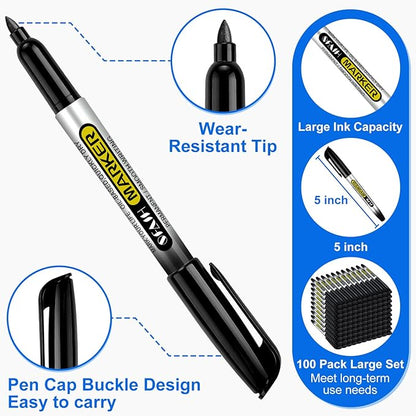 SFAIH 100 Black Permanent Markers Bulk -1s Quick Drying, Fine Point Markers - Image 3