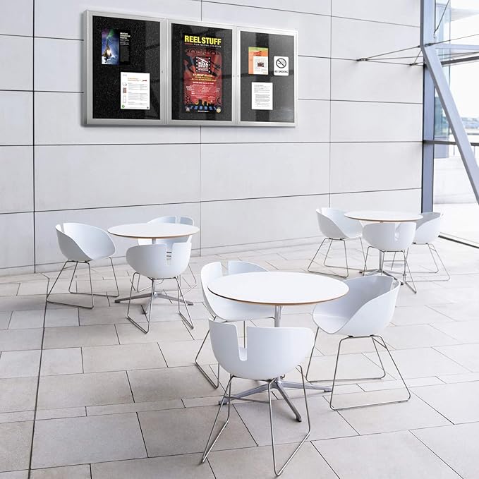 Ghent 48" x 72" 3-Door indoor Enclosed Recycled Rubber Bulletin Board, Shatter - Image 5