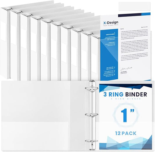 Henoyso 12 Pcs 3 Ring 1 Inch Binders Fits 8.5 x 11 Inch Letter Size Paper by Henoyso