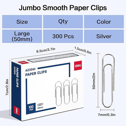 Deli Jumbo Paper Clips Smooth, 300 Large Paper Clips, 3 Boxes of 100 Each - Image 2