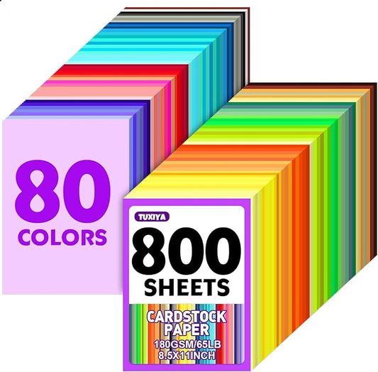 800 Sheets 8.5" X 11" Colored Cardstock, 80 Assorted Colors 180 GSM/65 LB by Unknown