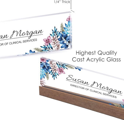 ARTBLOX | Office Personalized Name Plate Blue Leaf Design On Clear Acrylic Glass - Image 4