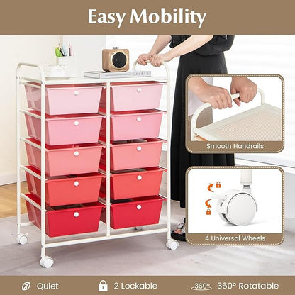LDAILY 10 Drawer Rolling Cart, Storage Cart Organizer on Wheels, Drawer Cart - Image 4