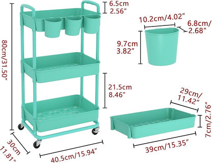 JIUYOTREE 3-Tier Plastic Rolling Storage Cart Utility Cart - Image 2