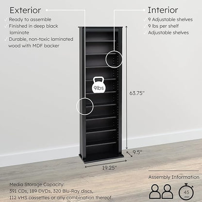 Prepac Narrow Cabinet Media Storage, Slim Barrister Tower - Image 4